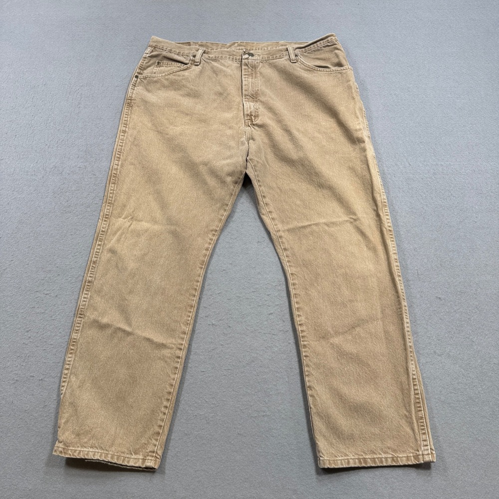 Y2K Wrangler Jeans Men's 42x30 Tan Khaki Straight Leg Relaxed Fit Cowboy Western